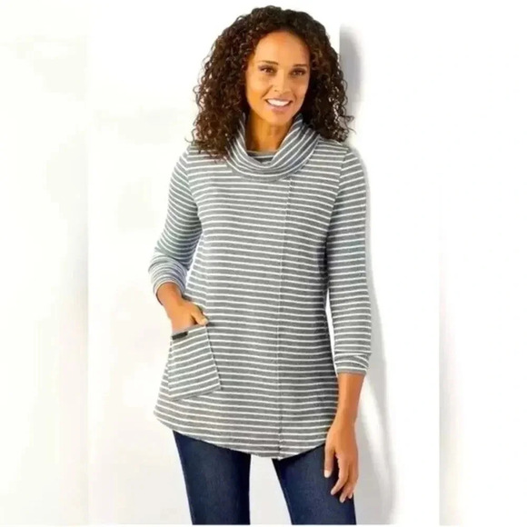Soft Surroundings Striped Cowl Neck Tunic Pullover Long Sleeve Size Large - Picture 1 of 6